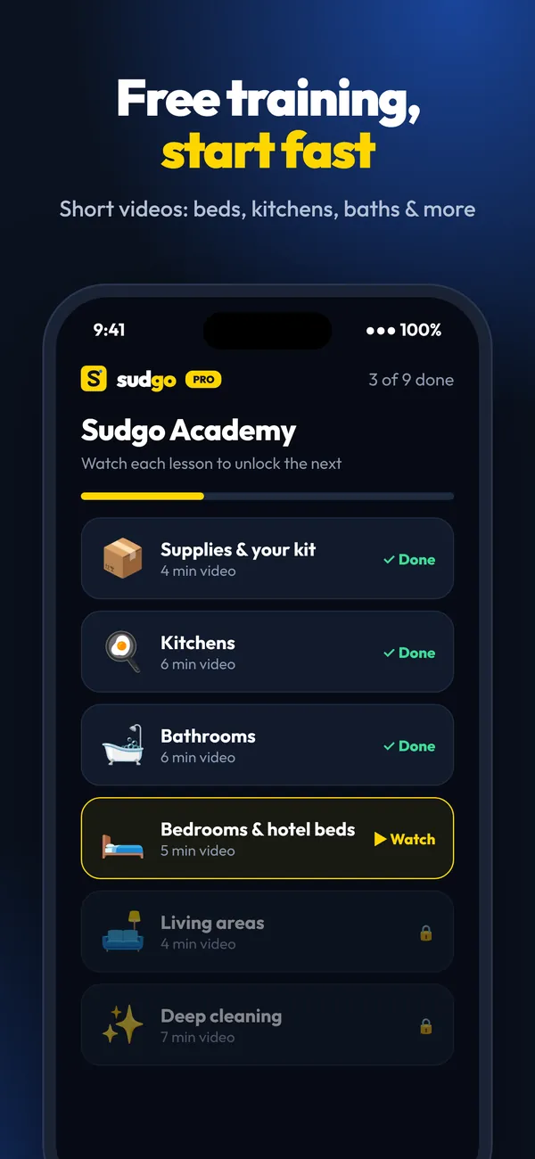 Sudgo Academy free video training lessons in the Sudgo Pro app